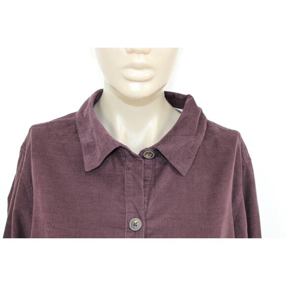 J. Jill Corduroy Shirt Button Down Dress Burgundy Brown Pockets Soft Size XL P - Picture 3 of 11